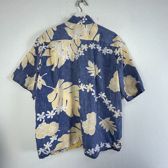 Reyn Spooner Mens XL Blue Yellow Floral Leaf Commerative Classic Hawaiian Shirt - Picture 2 of 11